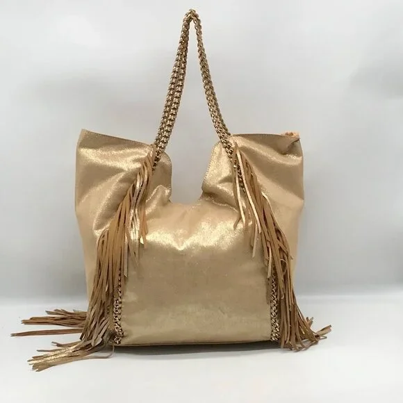 Lilly Pulitzer Metallic Gold Fabric Fringe Tote Bag - Picture 2 of 10